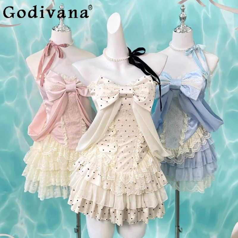 beach-vacation-sweet-skirt-set-summer-2025-new-girl's-ballet-style-tube-top-mini-skirt-set-women's-big-bow-sexy-beach-outfits