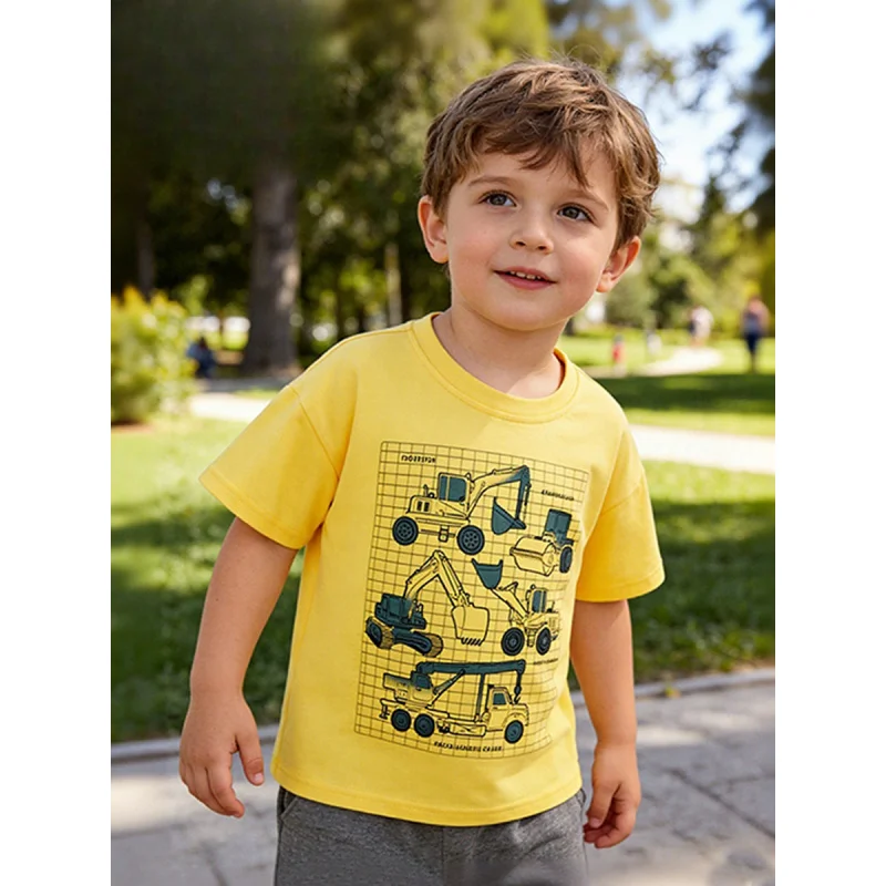 

Summer3-8ChildrenTCartoon casual plaid car print round-neck short-sleeve shirt boys