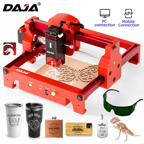 DAJA A7 레이저 조각기, 미니 휴대용 블루투스 CNC 타각기 각인 마크 인쇄, 모든 재료 절단, 목재 아크릴 종이, 10W