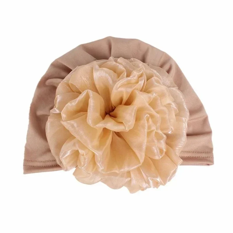 New Woman Big Flower Turban Hair Accessories Elastic Cloth Hair Bands Hat Chemo Beanie Ladies Muslim Solid Hair Loss Scarf Cap