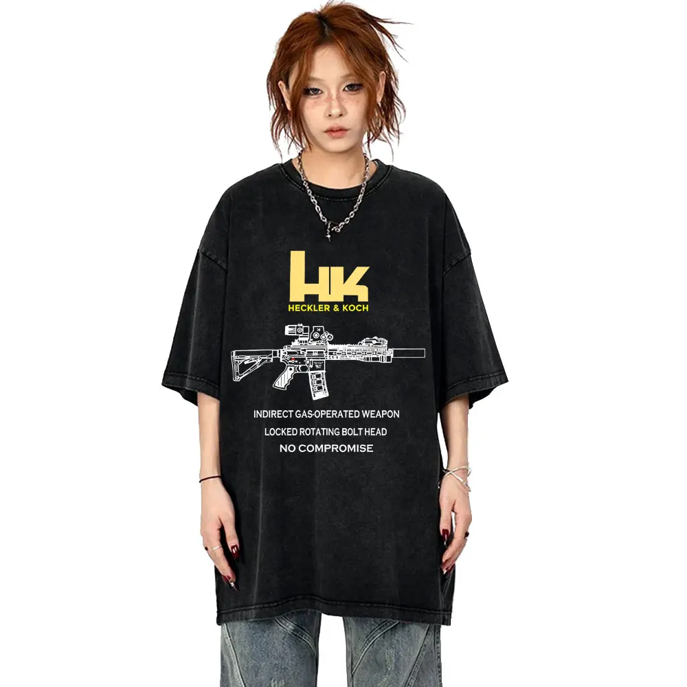 

Heckler & Koch HK416 Постиранная футболка с рисунком Forward Observations Группа Уличная одежда Мужская и женская мода Ретро большие футболки