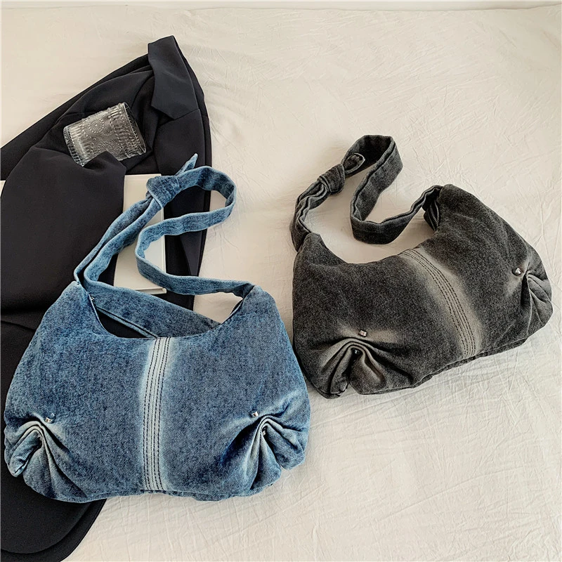 Luxury Designer Jeans Bags Vintage Women Denim Crossbody Tote Fashion Half Moon Shoulder Handbag Large Capacity Messenger Bags