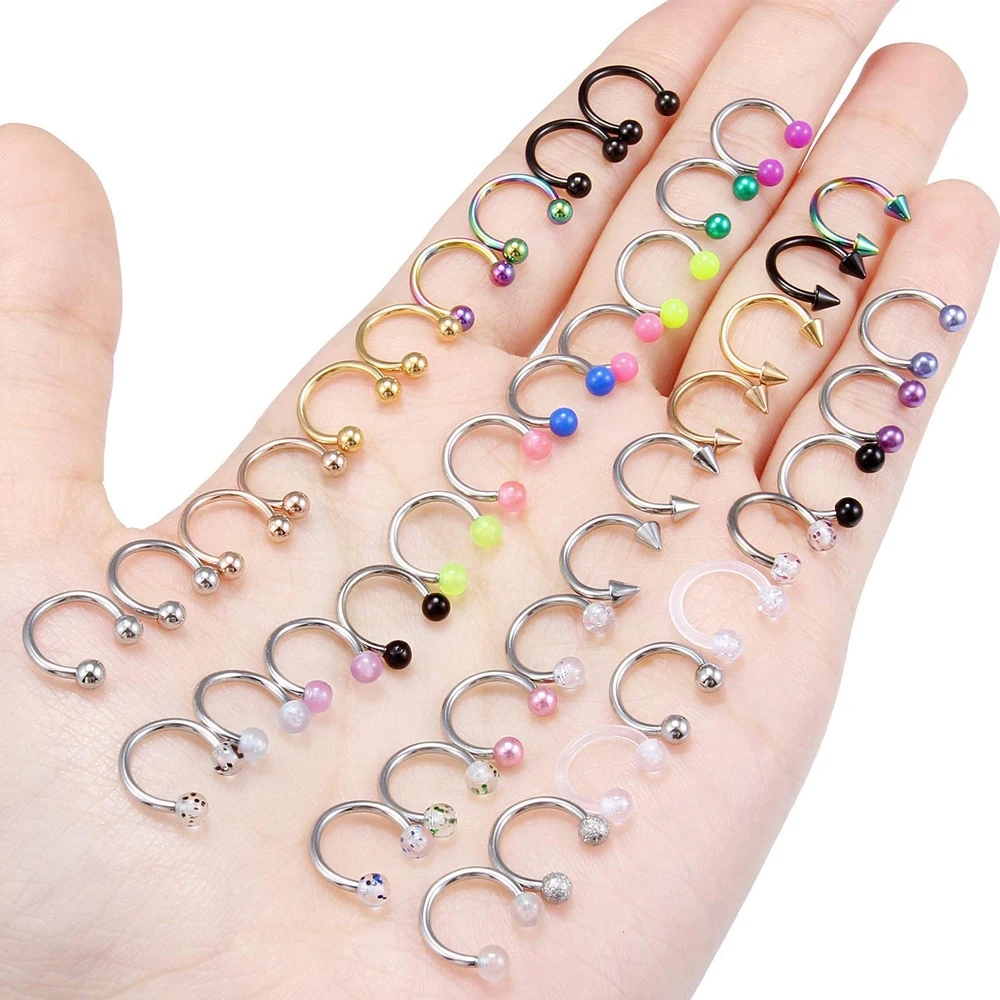 6Style Surgical Steel Nose Septum Rings Piercing Jewelry Horseshoe Cartilage Helix Tragus Earring Hoop Eyebrow Lip Hoop Retainer