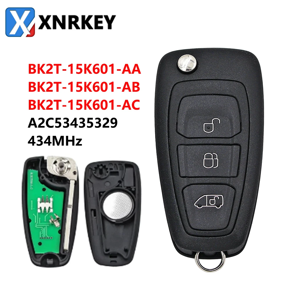 

XNRKEY 3 Button Remote Key 4D83 Chip 434Mhz PN: BK2T-15K601-AA AB AC for Ford Tourne Transit Custom 2012-2016 FCC:A2C53435329