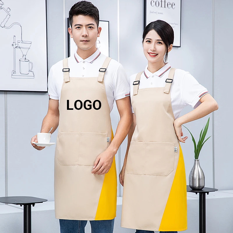 Professional Work Apron Men Women Adjustable Shoulder Strap Waterproof Cloth Mandil Catering Hotel Attendant Apron Custom Sign