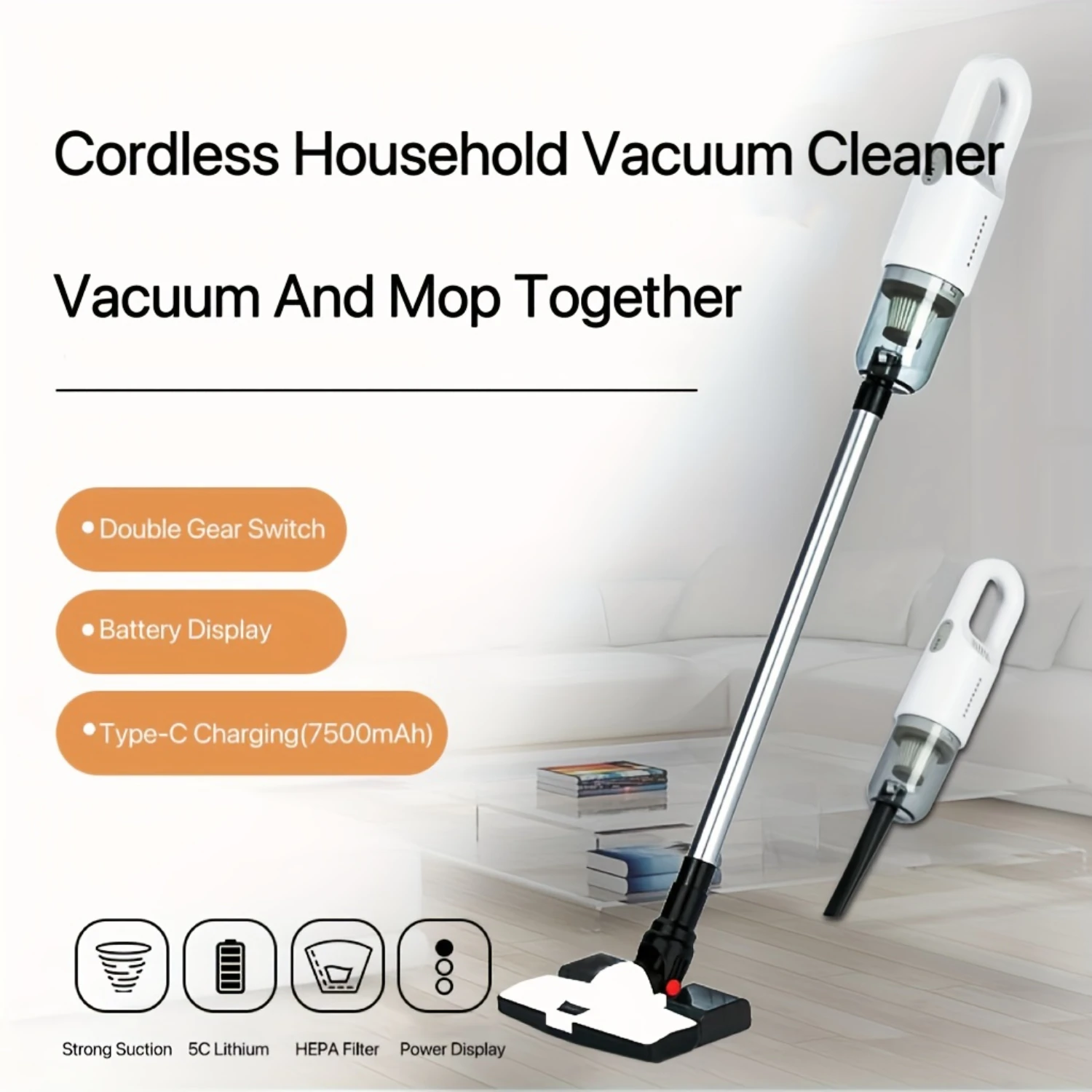 Portable Wireless Car and Home Vacuum Cleaner with High Suction Power for Dry and Wet Dual-Use, Ideal for Pet Hair Removal