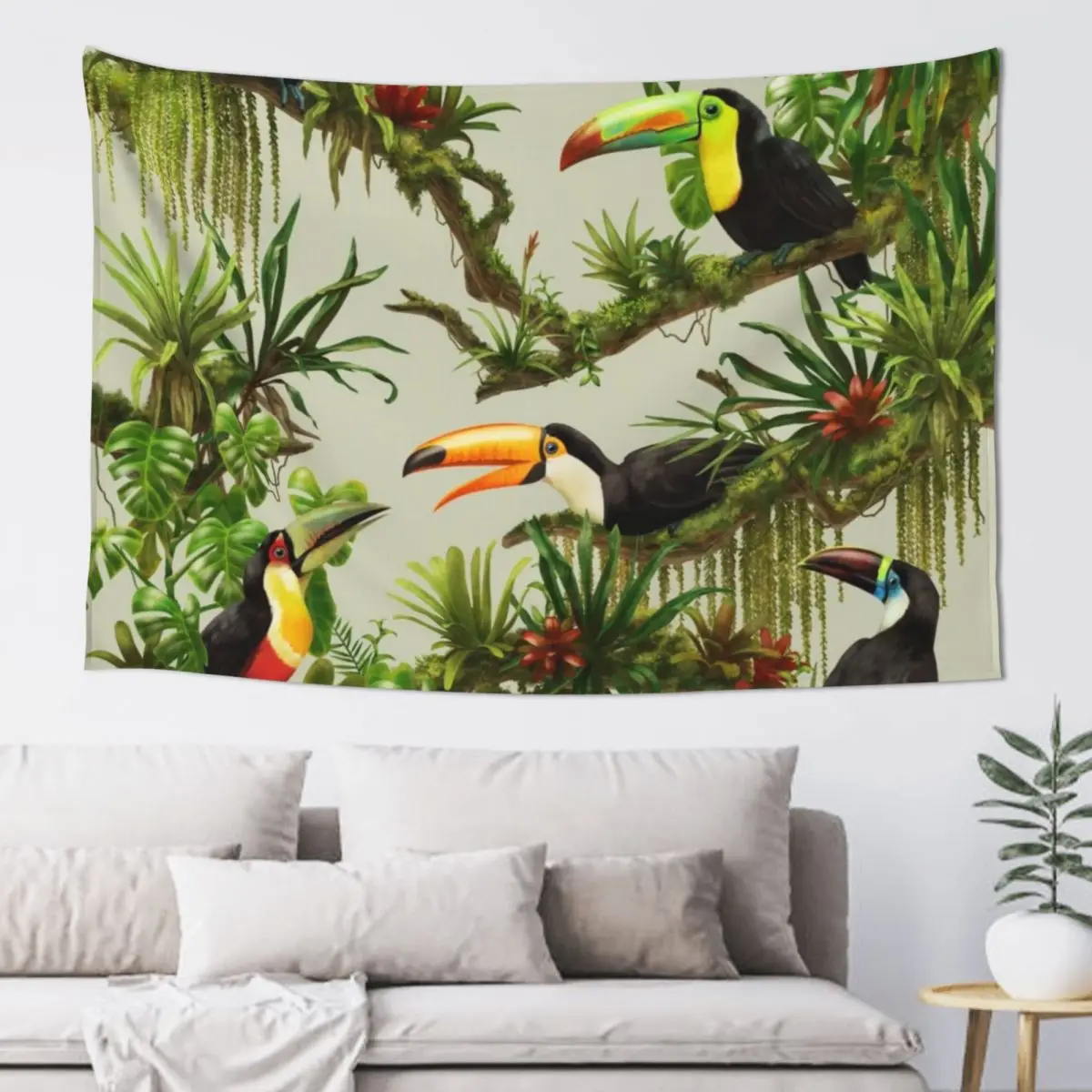 Toucans and bromeliads - canvas background Tapestry Carpet On The Wall Wall Decorations Tapestry