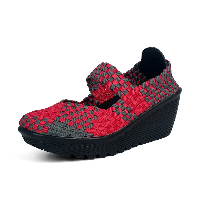 35-41 Women Vulcanized Shoes Spring Autumn Weave Sneakers Wedges Mesh Breathable Zapatos Female Thick-Soled Platform Footwear y5