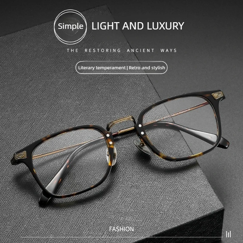 

Japanese Style Designer Handmade Pure Titanium Glasses Frame Men High-end Retro Square Brown Acetate Eyeglasses for Large Face