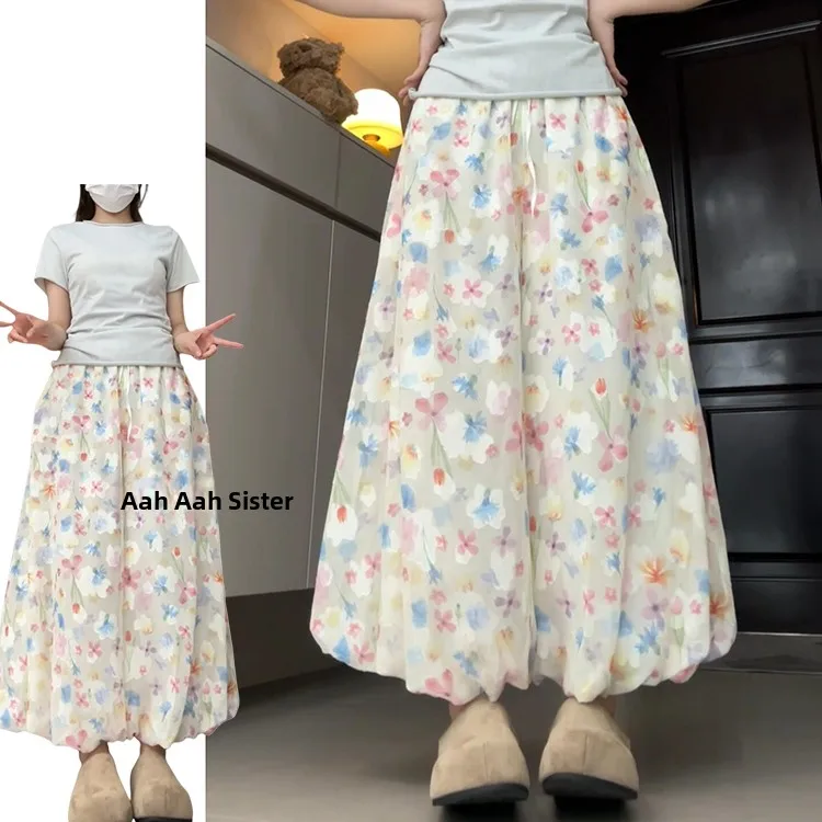 تنورة بنطلون نسائية صيفية ملونة بنمط كوري حلو، تصميم جديد لعام 2025 بنمط الغابات الطازجة والزهور