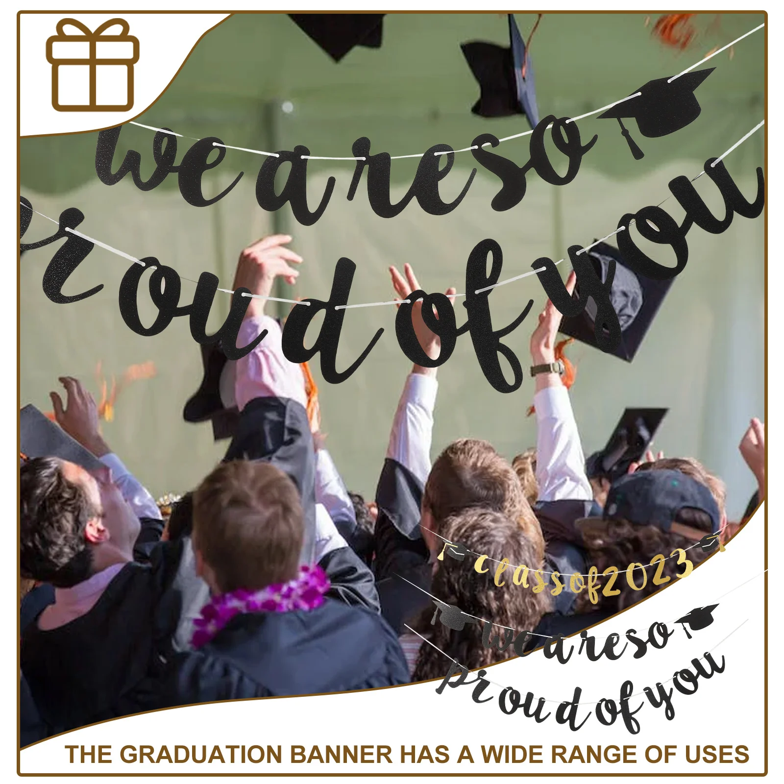 

2 Sets Graduation 2023 Grad Decoration Hanging Wall Decor Congrats Party Background Bunting Graduation Photography Prop Class Of
