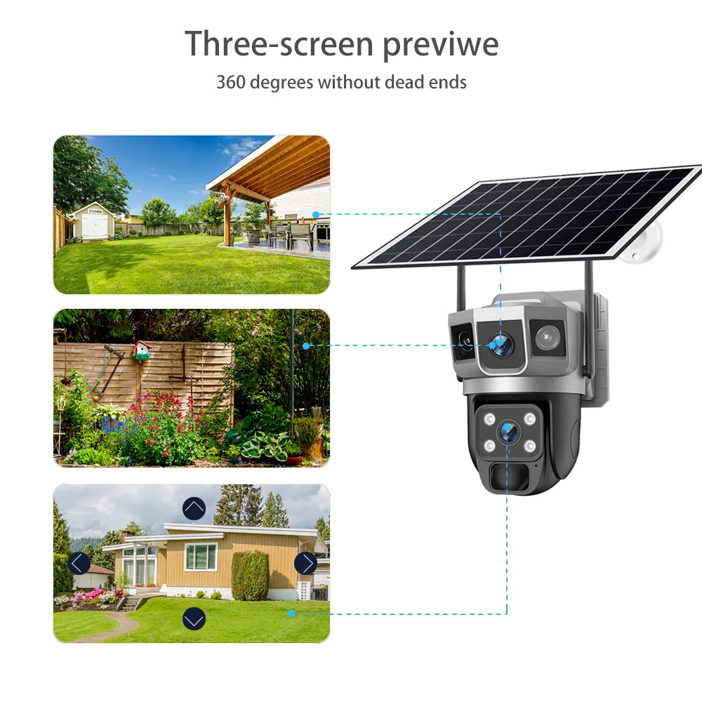12MP PTZ Auto Tracking 6K Solar CCTV Two Lens Three Screen WIFI Outdoor Waterproof Camera