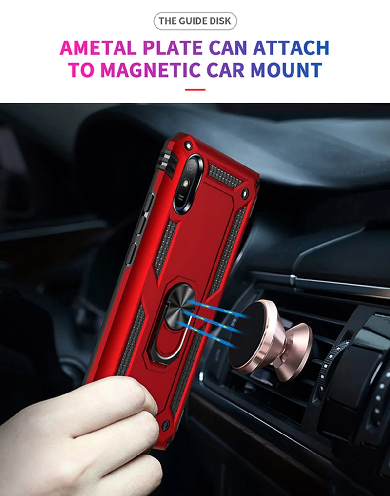 Shockproof Armor For Xiaomi Redmi 9A 9C 9T Case Phone Case for Redmi Note 7 8 Pro Ring Stand Bumper Silicone Phone Back Cover