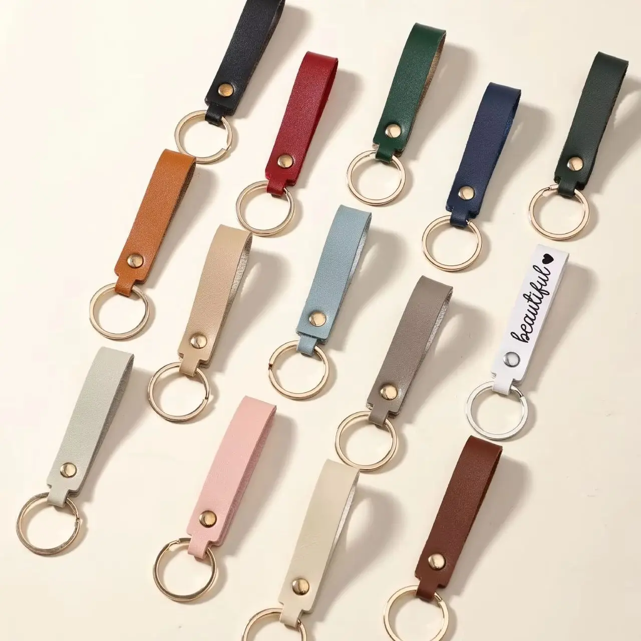Personalized Engraving Name & Date PU Leather Keychain