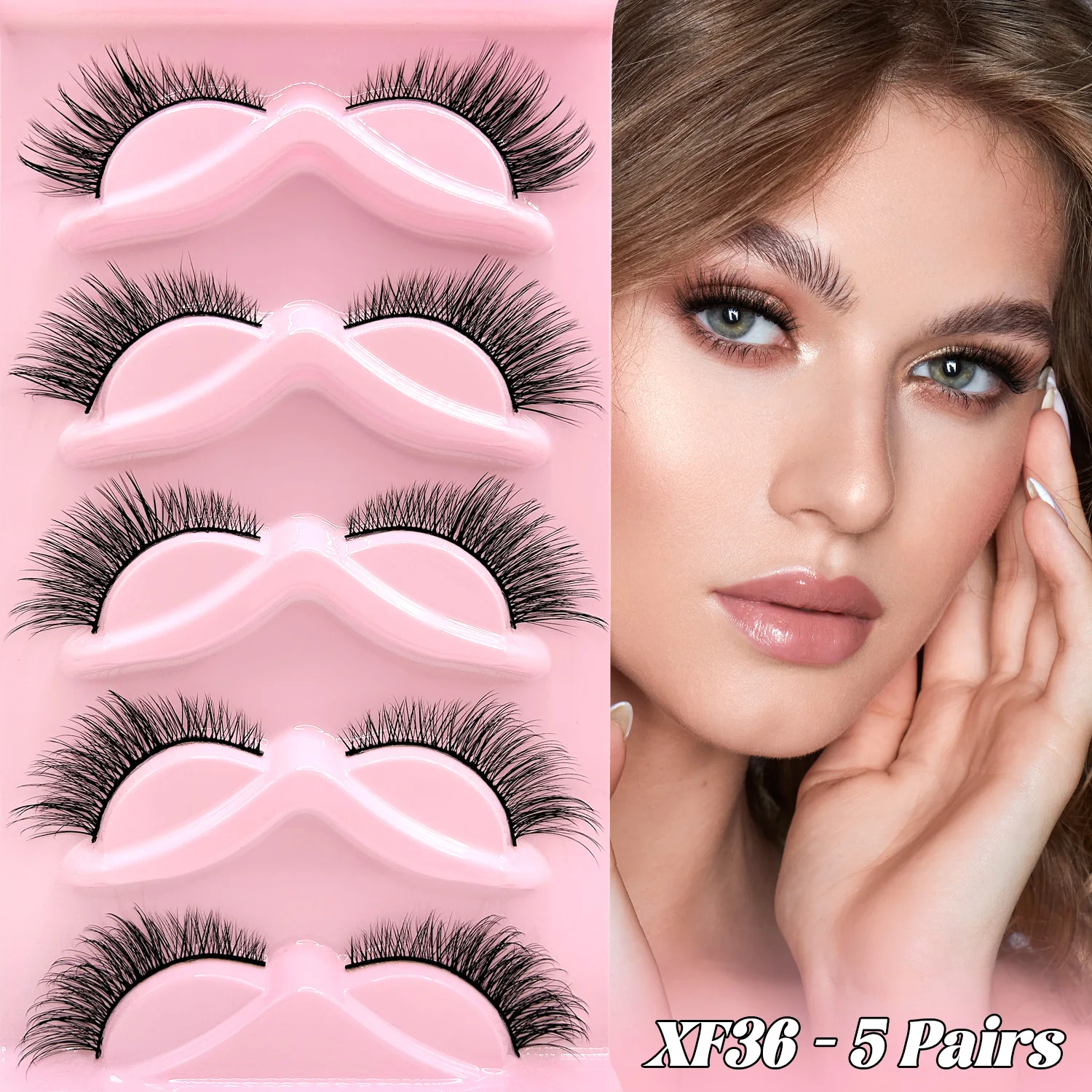 5 Paar Vorgeklebte Falsche Wimpern D-Curl 3D Mehrschichtige Flauschige Wimpern Weiche Leichte Wiederverwendbare Selbstklebende Streifenwimpern – Detail 2