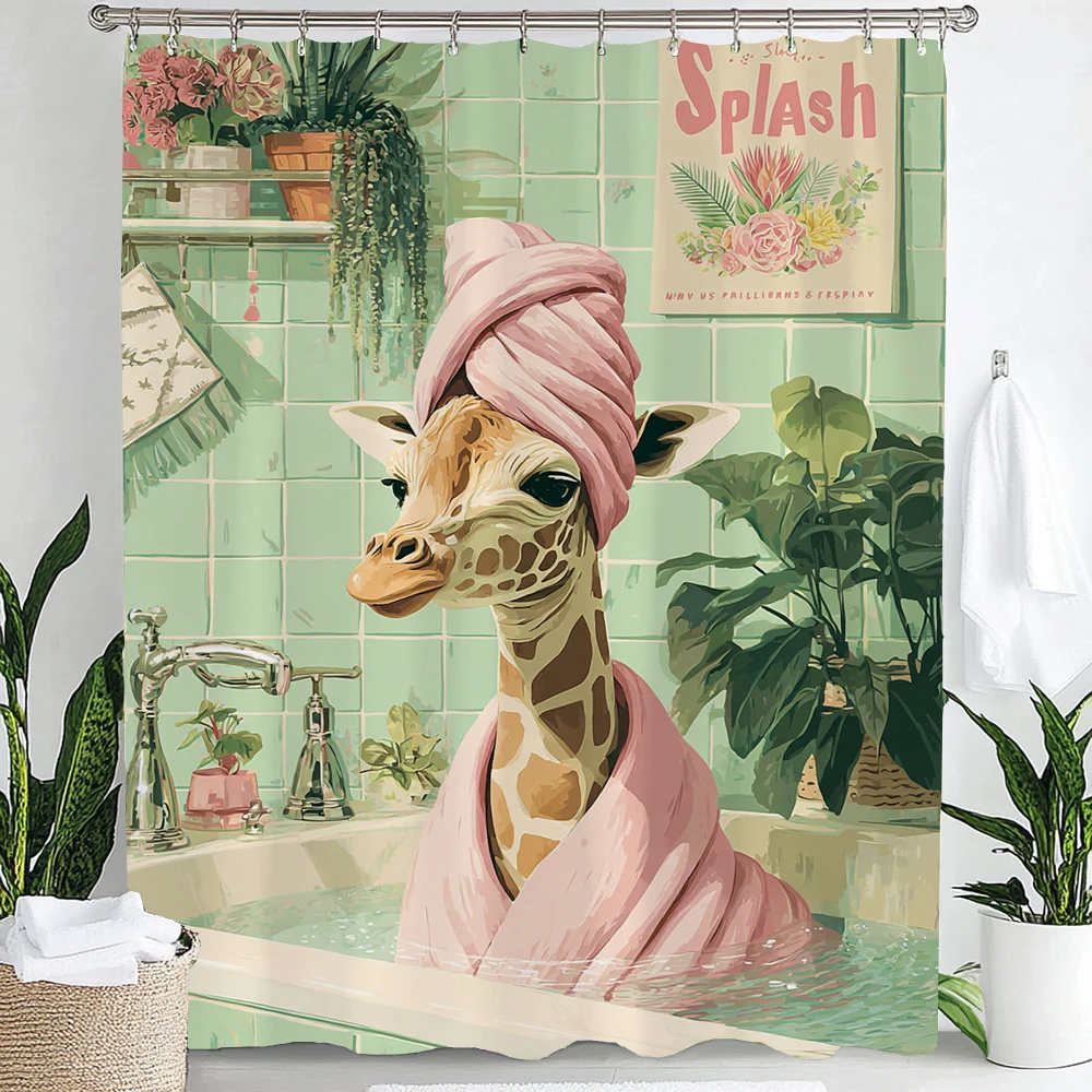 Fun Leopard Shower Curtain,Cat, Dog and Animals Bathing in Nordic Plant Bathtub Bathroom Decorative Shower Curtain with Hooks view 3