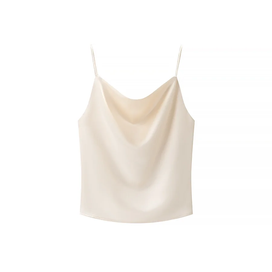 JNLEAOG Spring New Women's Faion Design Silk Satin Strap Vest Svel V-ne Casual Fairy Skirt Sle Thin Polyester