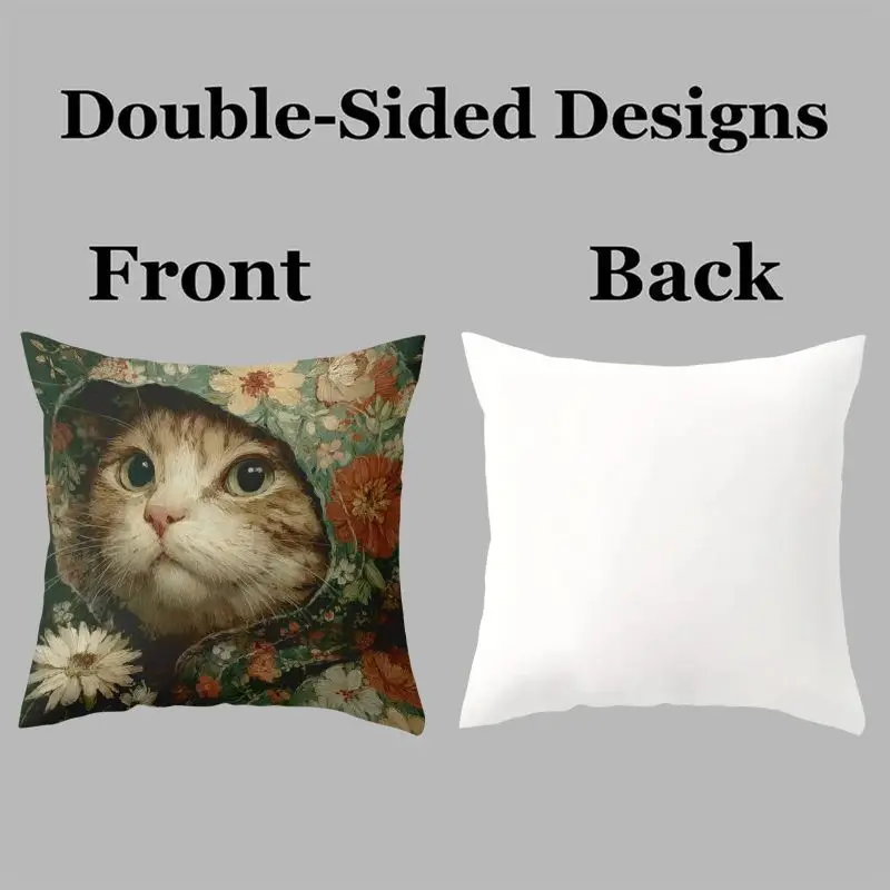 Cute Cat Portrait Pillowcase Set 4pcs Decorative Cushion Covers 45x45cm Novelty Pet Art Home Decor Gift