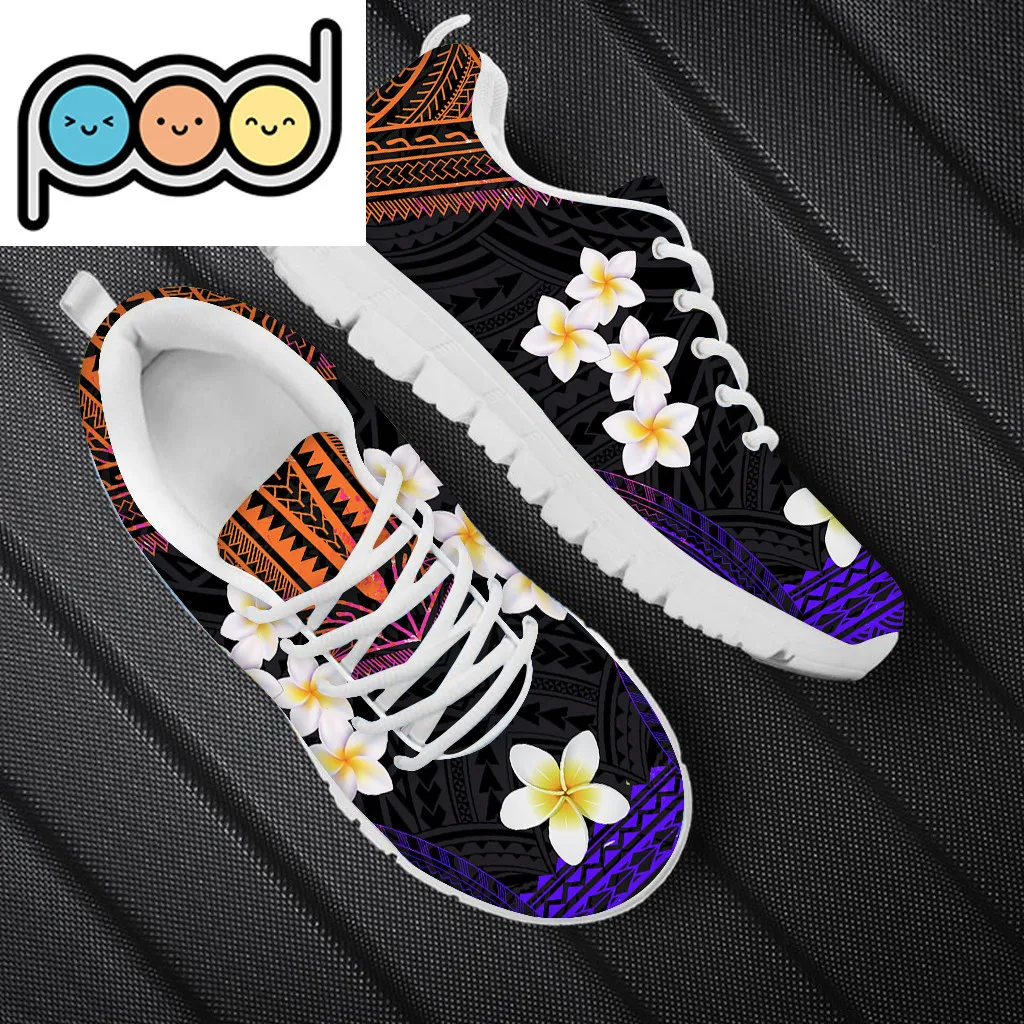 Tribal Style Shoes Breathable Sneakers Tropical Plumeria Flower Print Casual Lace Up Mesh Flats Zapatos Planos