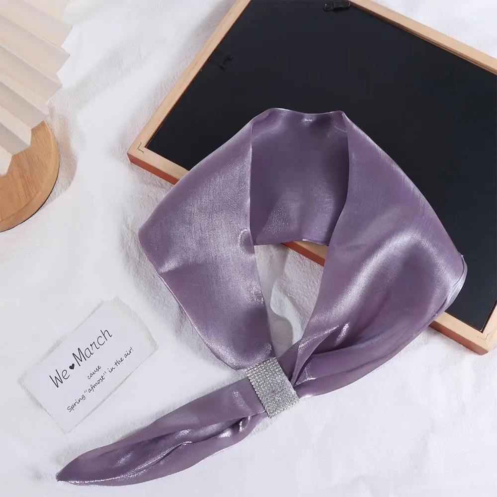 

Guard For Girl Solid Color Diamond Imitation silk Sunscreen Shawl Cross Neckerchief Cross Scarves Satin False Collar Silk Scarf