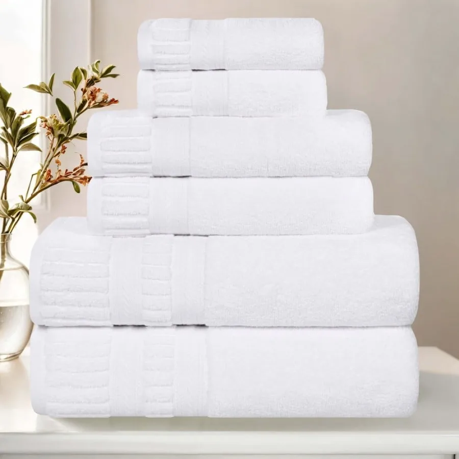

Набор из 6 полотенец Venice Ribbed Textured Border Zero Twist, белый