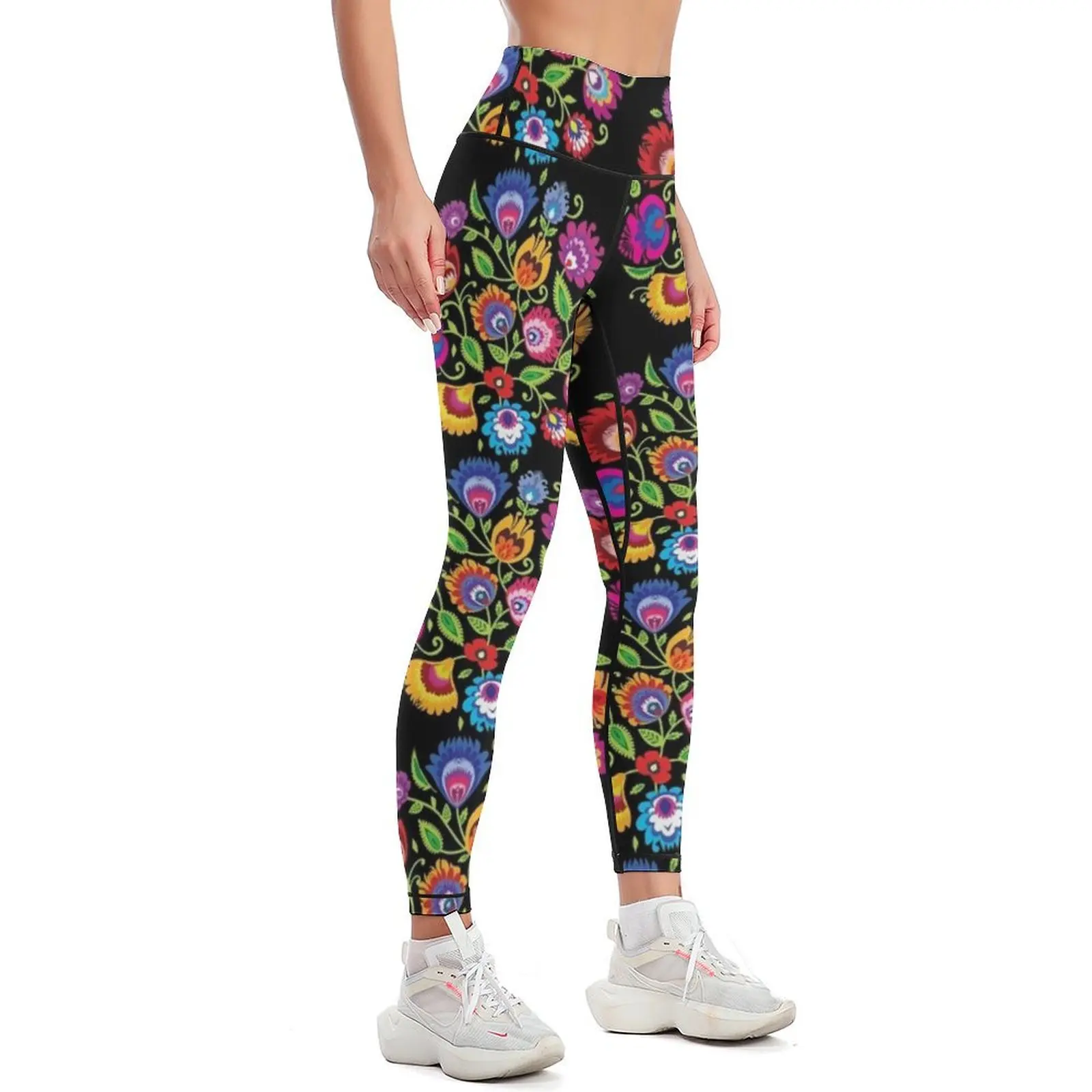 Folk composition, round on black Leggings exercise clothing for fitness set gym gym clothing Womens Leggings image 2