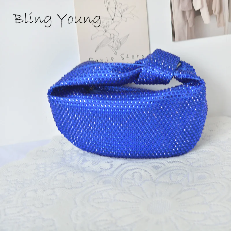 Luxo atado strass bolsa noite para mulheres, mais recente bolsa Bling, bolsa de ombro festa, cristais embreagem, bolsa para mulheres