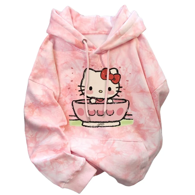 

HelloKitty из чистого хлопка, осенне-зимняя милая стильная милая толстовка с капюшоном для мужчин и женщин, толстый свободный топ для похудения