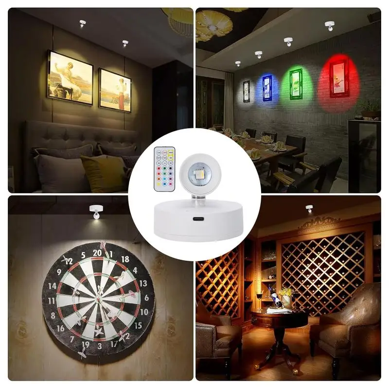 Remote Control Spotlight Rotatable Indoor Uplighting With Remote Control Small Art Spotlights Battery Powered LED Spotlight