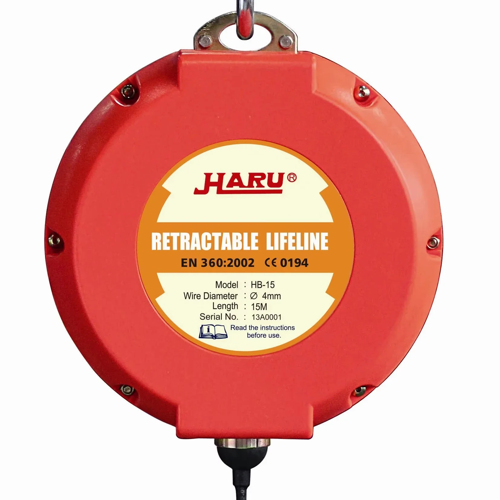 TaiWan HARU HB-10 Retractable Safety Self Retracting Lifeline Fall Arrestor 10m Fall Protect Wire Rope Fall Arrester