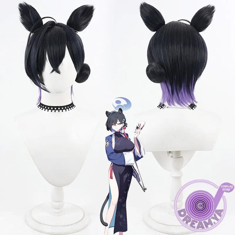 Urushibara Kaguya Cosplay Wig Blue Archive Black Purple Short Heat Resistant Synthetic Hair Halloween Party Role Play Carnival