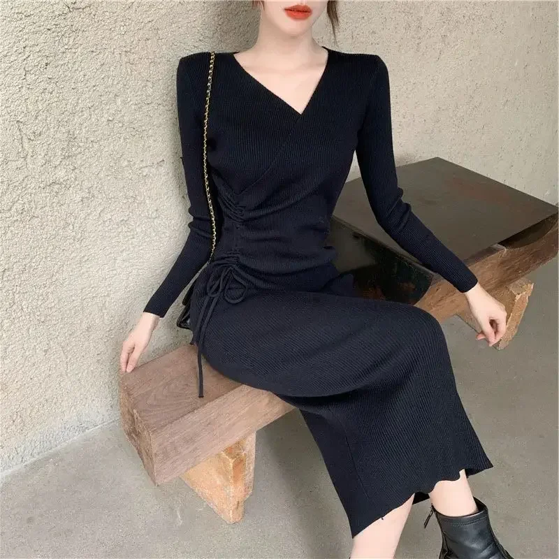 Bodycon New In Woman Knitted Dress Autumn and Winter Clothing Elegant Luxury Chic Pretty Designer Xxl Crochet Dresses for Women