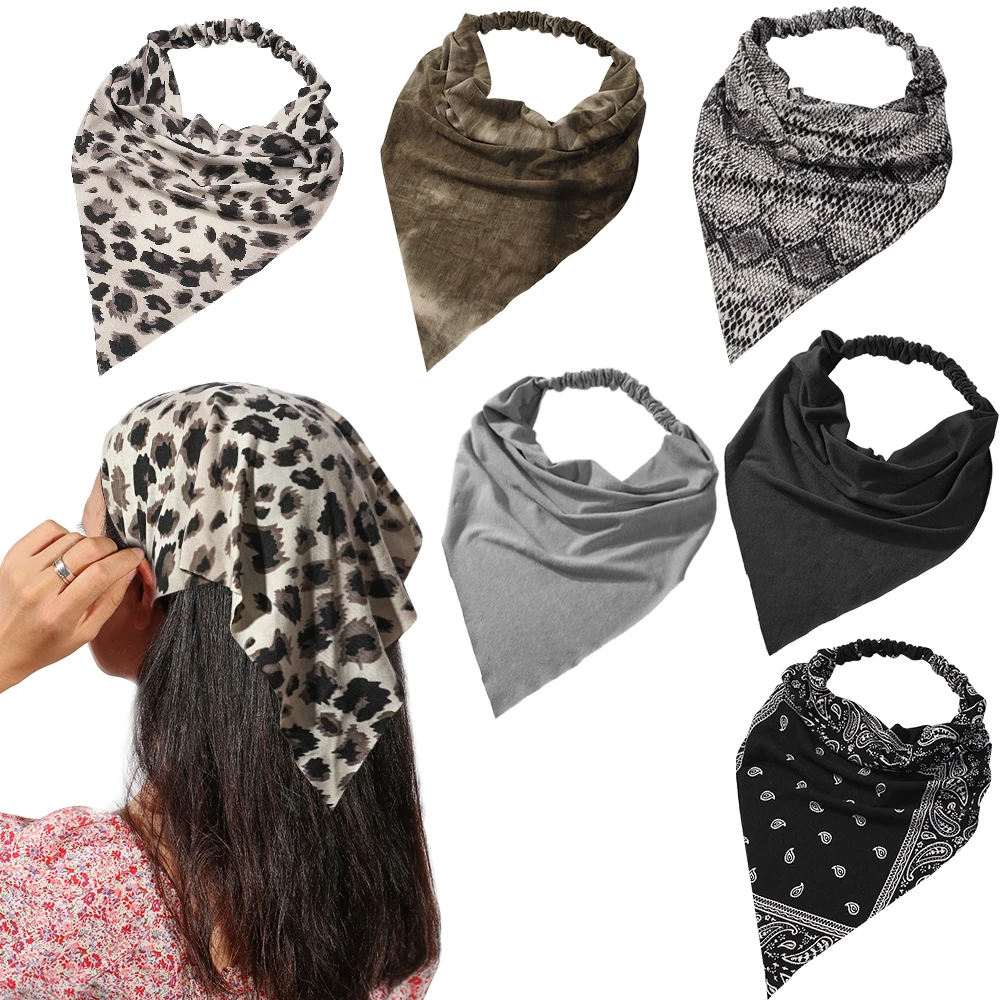 6 Pack Hair Scarf Boho Triangle Bandana Head Scarf Headwraps for Women Elastic Hair Bands Headband Hair Accessories Headwear