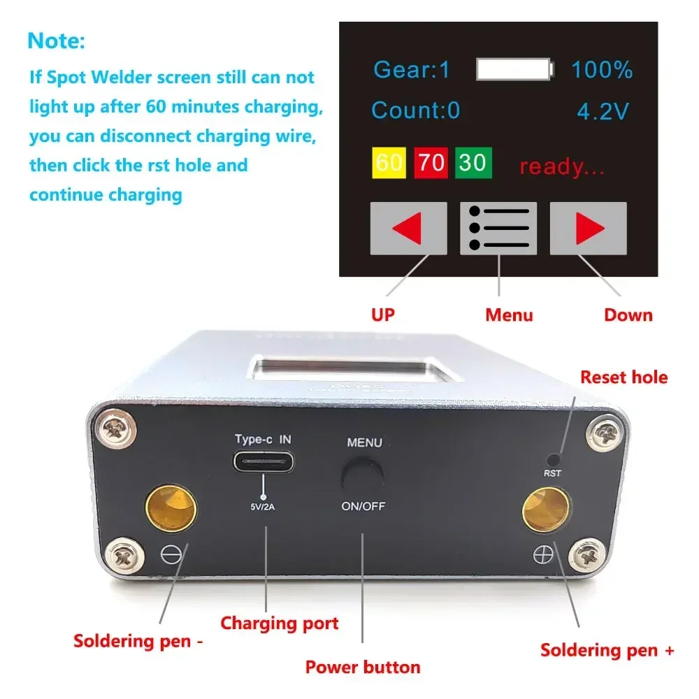 MinderRC DH50 Touch Screen Portable Spot Welder For Max 0.2mm Nickel Strip Spot Welding Machine 18650 21700 5000mAh Lipo Include