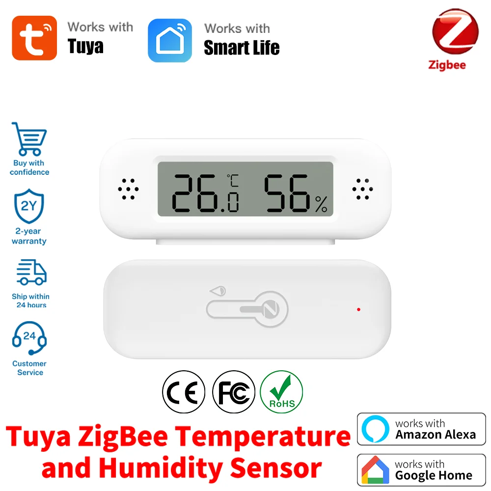 

Zigbee Temperature Humidity Sensor Home Indoor Thermometer Smart App Remote Monitoring Work With Smart Life and Tuya
