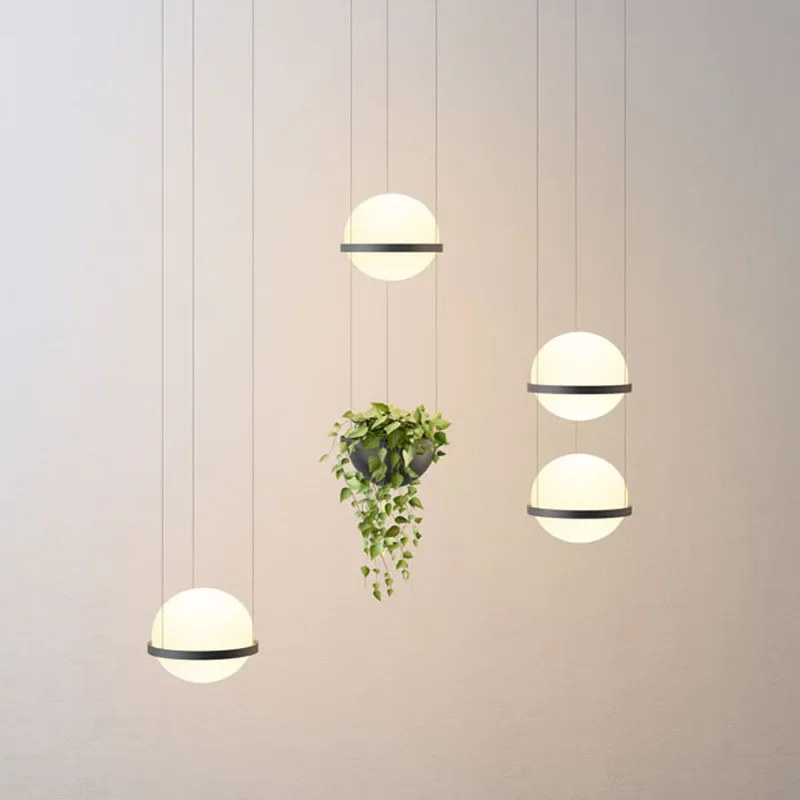 Modern LED White Glass Ball Pendant Light Plants Pot Suspension Hanging Lamp Dining Room Foyer Bar Lobby Decor Light Luminaire