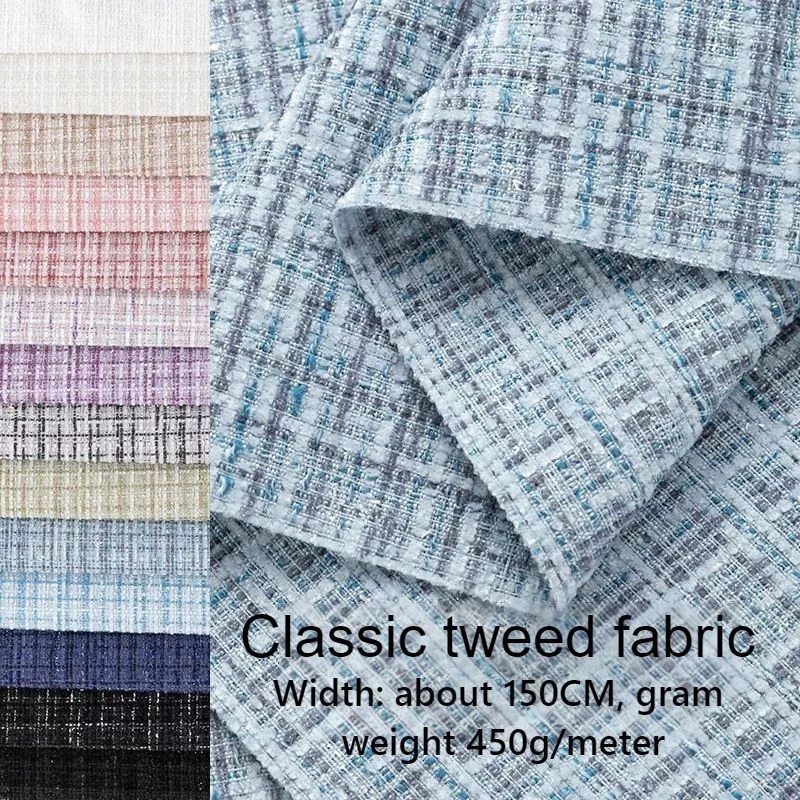Tweed Fabric Skin Friendly By The Meter for Clothes Bouquets Jackets Women\\\'s Skirts Sewing Cloth Silver Wire Breathable Blue