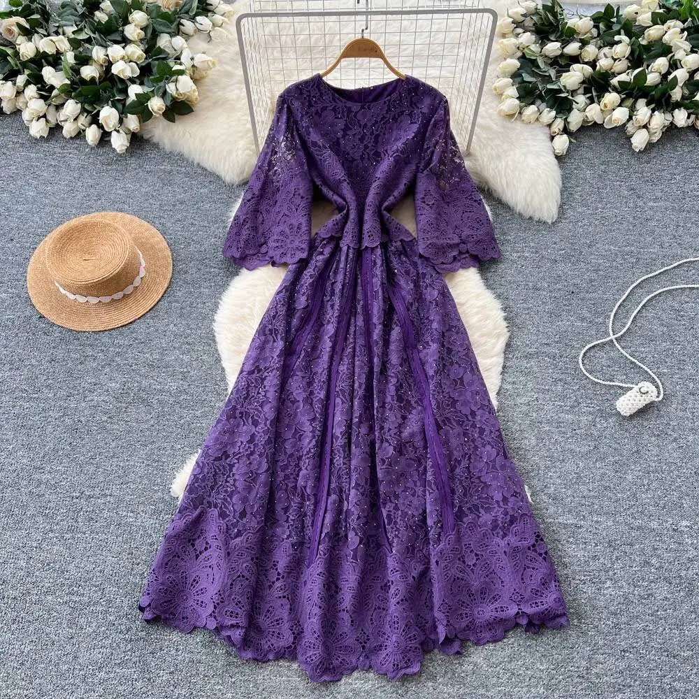 

Элегантное облегающее кружевное тонкое платье со стразами для вечеринок и клубов, винтажное платье, корейская модная женская одежда