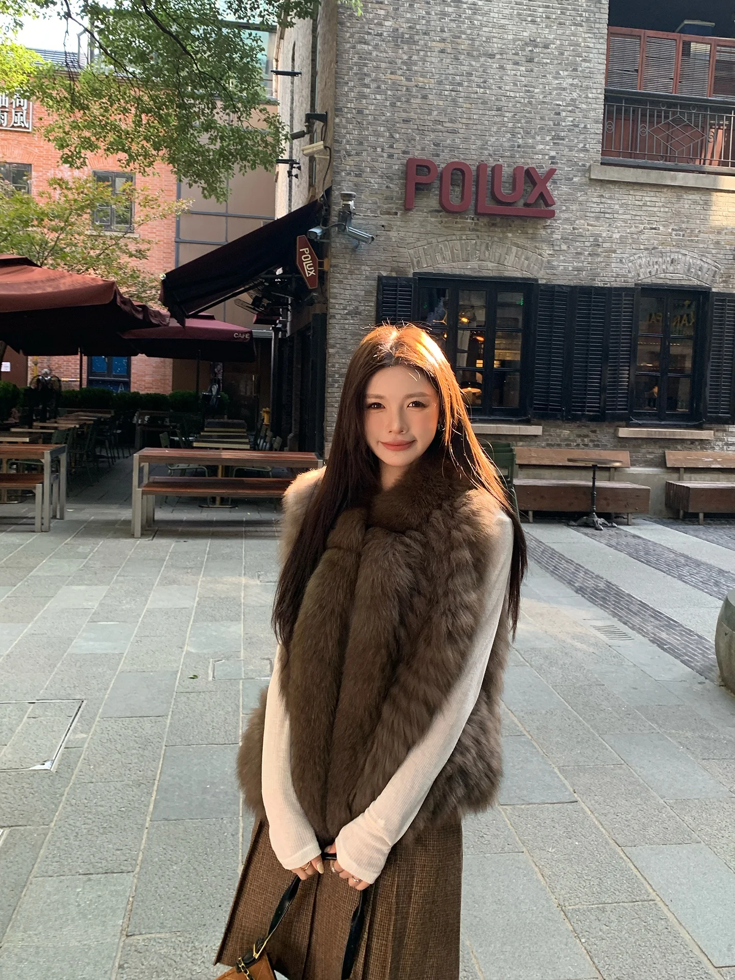 

Young Sle Fur Vest Women's Small Size Moon Spring Whole Skin Car Strip Casual Thiened ort Coat without Collar