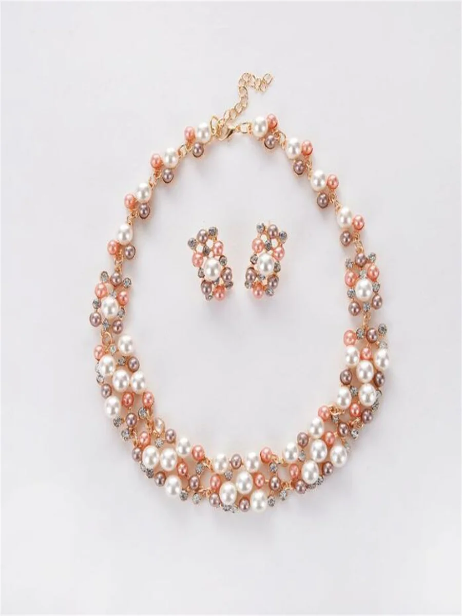 Network explosion imitation pearl necklace set bridal jewelry High-grade electroplated alloy jewelry for woman