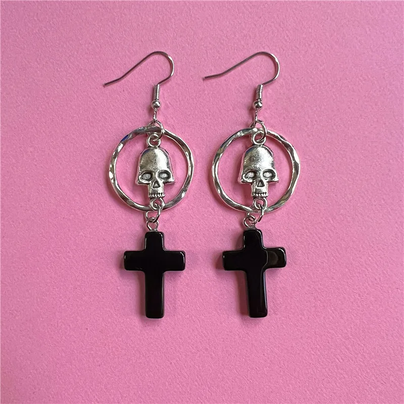 Cross-Border Foreign Trade Amazon Cross Skull Earrings Steampunk Jewelry, Gothic Style Factory Direct Sales