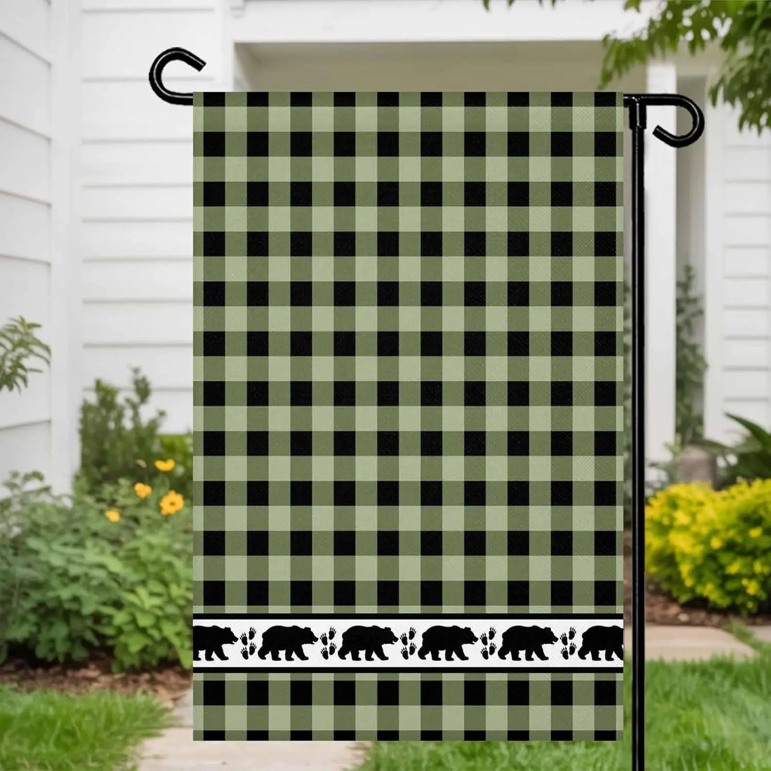 Welcome Garden Flag Polar Bear Green Black Lattice Double Sided House Flags Yard Decoration, Vintage Buffalo Check Banners f PPM