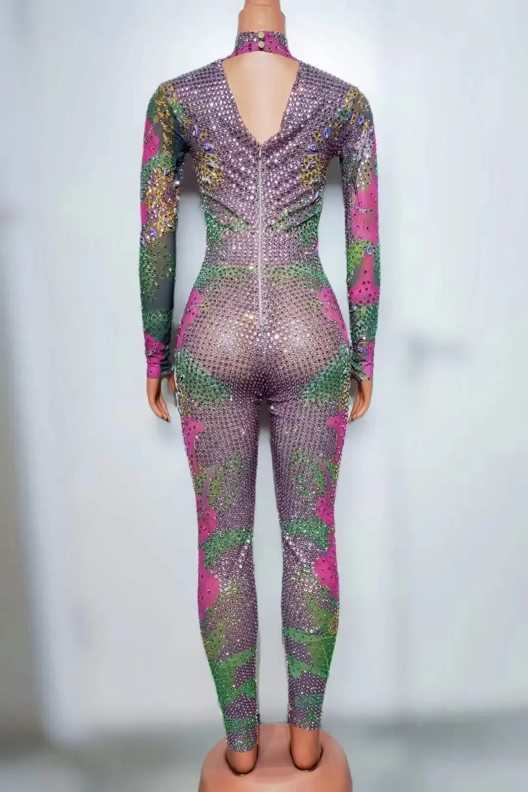 2024 Sparkly Hot Drilling Process Full Rhinestone Colorful Jumpsuits For Women Pole Dance Costume Pageant Drag Queen Body Suits