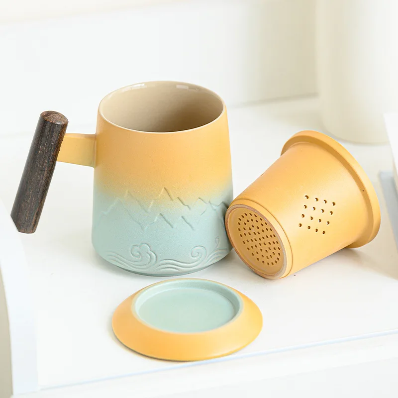 

400ML Creative Tea Separation Cup Gradient Ceramic Mug Office Cup Tea Cup Personal Cup Retro Coffee Cup Tea For Milk Drinkware