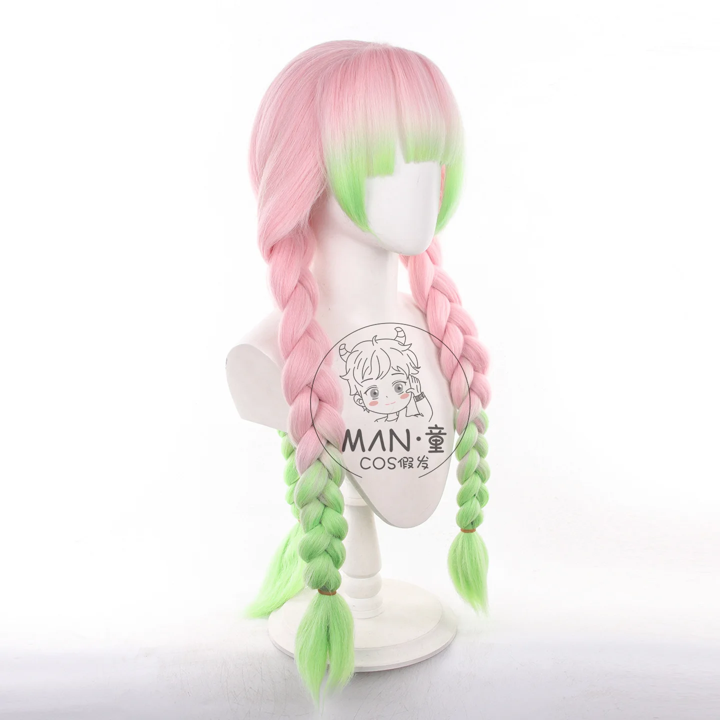 Mignon Mitsuri Kanroji Cosplay Wig Dyed Gradient Thick Corn Silk Hair Halloween