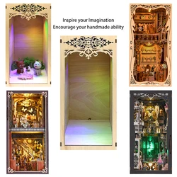 Book Nook Kit DIY Puzzle Wood with LED Light Carving Free Engraving Custom Name Figurines Dollhouse Home Ornaments Birthday Gift