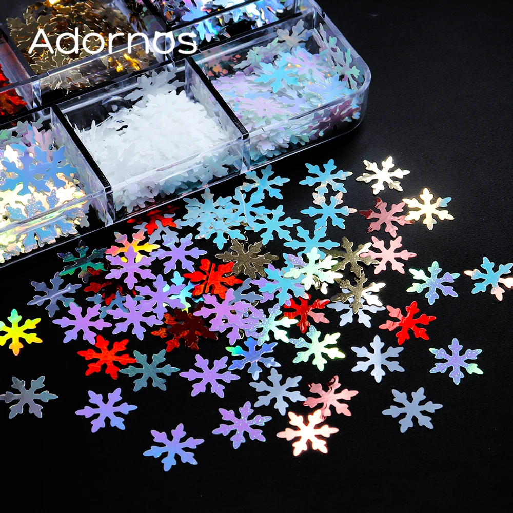 Holographic Nail Sequins Snowflake Mixed Nail Art Decorations Sparkly Christmas Glitter Flakes Nails Accessories Winter Manicure