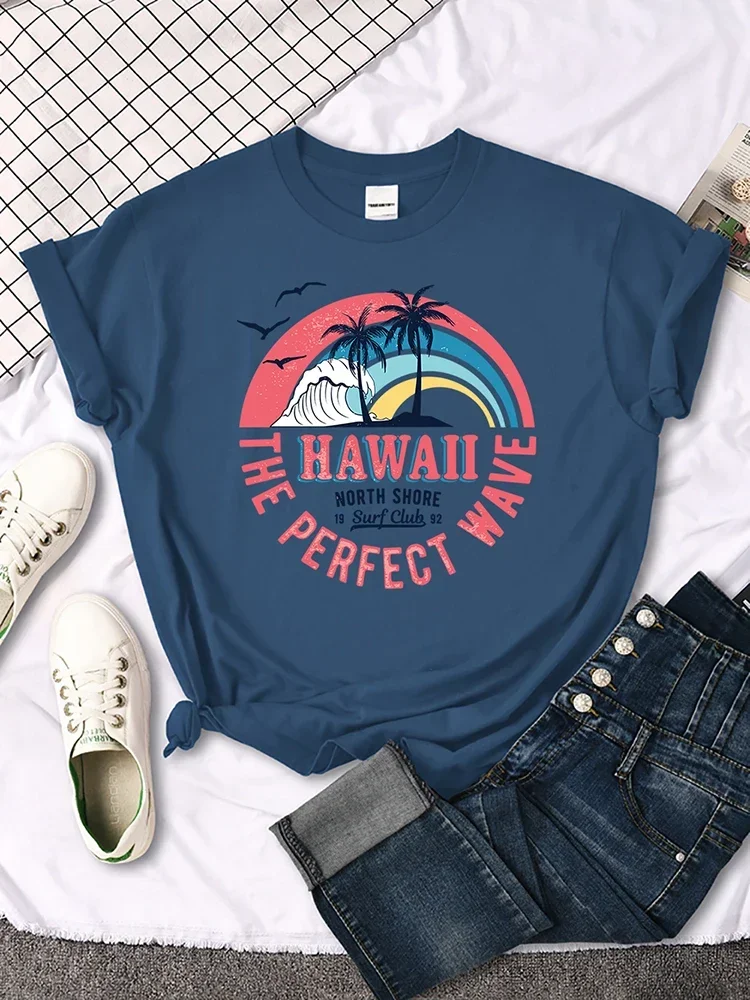 Hawaii The Perfect Wave Print T-Shirt Original Hipster Streett-Shirts Creativity Casual Tshirt Harajuku Niche T-Shirt