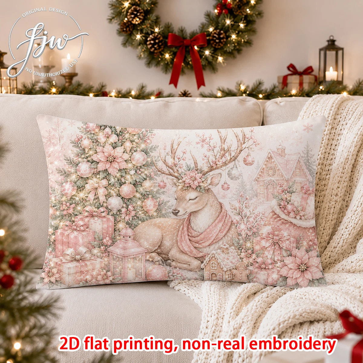 1PC Christmas Pillow Cover, Vintage Winter Holiday Cushion Case for Sofa Bedroom Living Room Decor