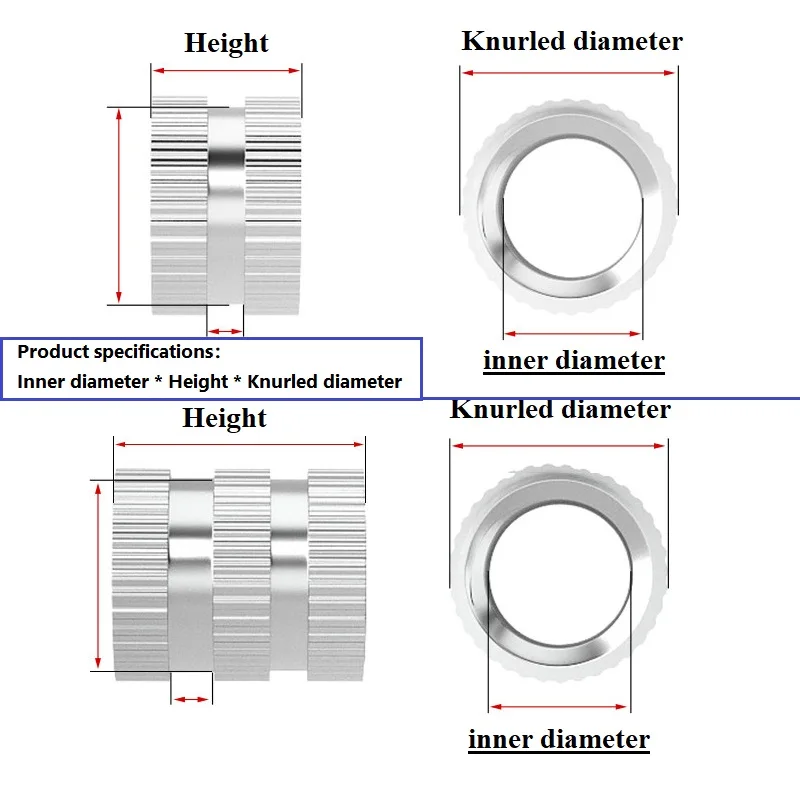 M5 M6 M8 M10 Stainless Steel  Hot Melt Insert Knurled Nut Thread Heat Molding Injection Embed Nuts GB809
